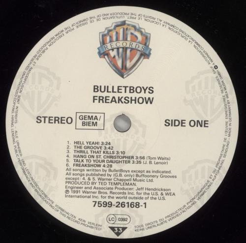 Bullet Boys Freakshow vinyl LP album (LP record) German ULBLPFR586502