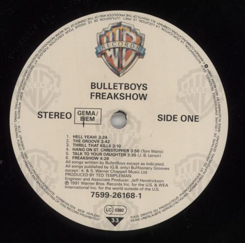 Bulletboys Freakshow vinyl LP album (LP record) German E34LPFR857765
