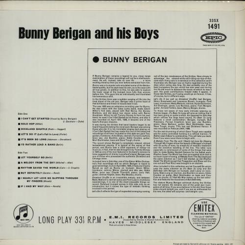 Bunny Berigan Bunny Berigan And His Boys vinyl LP album (LP record) UK 5BBLPBU650026