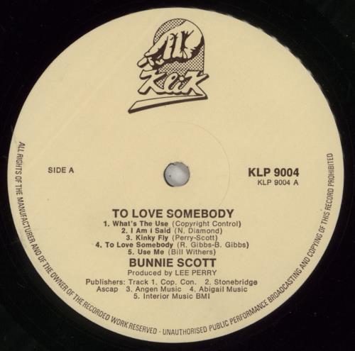 Bunny Scott To Love Somebody vinyl LP album (LP record) UK 9VULPTO867743
