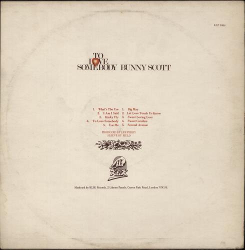 Bunny Scott To Love Somebody vinyl LP album (LP record) UK 9VULPTO867743