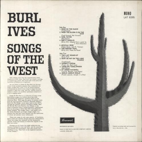 Burl Ives Songs Of The West vinyl LP album (LP record) UK BUVLPSO816272
