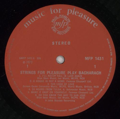 Burt Bacharach Strings For Pleasure Play The Best Of Bacharach vinyl LP album (LP record) UK BAHLPST622775