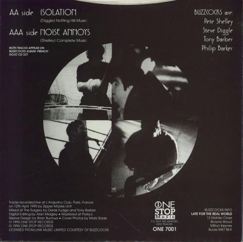 Buzzcocks Isolation 7" vinyl single (7 inch record / 45) UK BUZ07IS768896