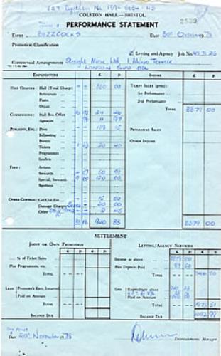 Buzzcocks Performance Statement & Receipt memorabilia UK BUZMMPE313517