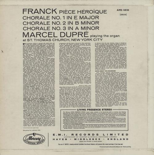 Csar Franck Pice Hroque / Three Chorales vinyl LP album (LP record) UK FT5LPPI762344