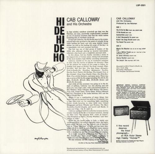 Cab Calloway Hi De Hi De Ho vinyl LP album (LP record) UK C\CLPHI867014