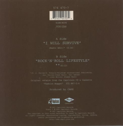 Cake I Will Survive + Insert 7" vinyl single (7 inch record / 45) UK CKE07IW206508