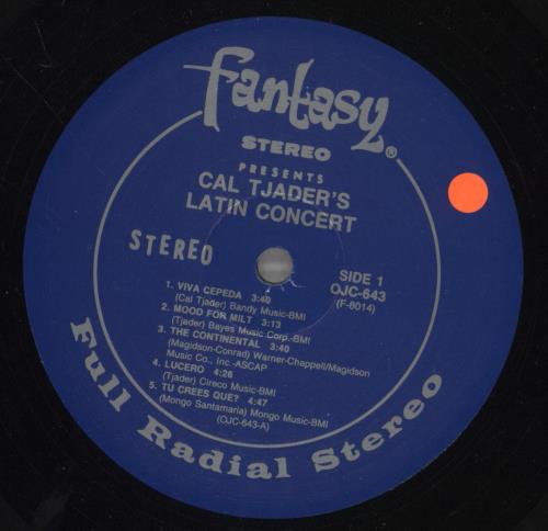 Cal Tjader Cal Tjader,s Latin Concert 10" vinyl single (10 inch record) US CTJ10CA887708
