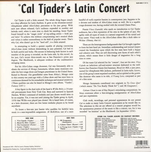 Cal Tjader Cal Tjader,s Latin Concert 10" vinyl single (10 inch record) US CTJ10CA887708