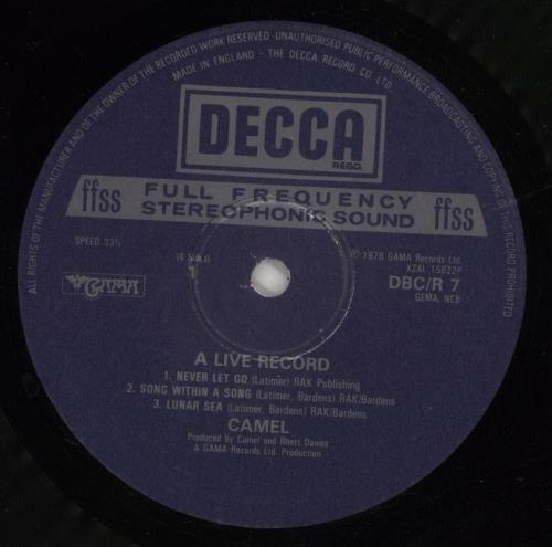 Camel A Live Record - 1st 2-LP vinyl record set (Double LP Album) UK C-L2LAL547622