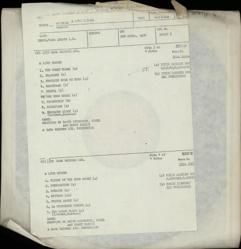 Camel A Live Record - Demonstration LP 2-LP vinyl record set (Double LP Album) UK C-L2LAL651705