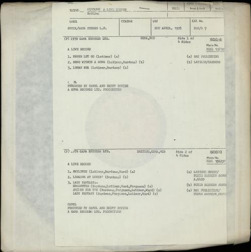 Camel A Live Record - Demonstration LP 2-LP vinyl record set (Double LP Album) UK C-L2LAL651705