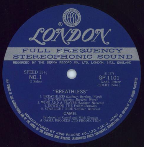 Camel Breathless vinyl LP album (LP record) Japanese C-LLPBR789347