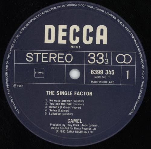 Camel The Single Factor vinyl LP album (LP record) Dutch C-LLPTH816110