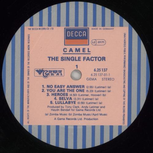 Camel The Single Factor vinyl LP album (LP record) German C-LLPTH858202