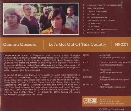 Camera Obscura (UK) Let's Get Out Of This Country CD album (CDLP) US CSUCDLE464585
