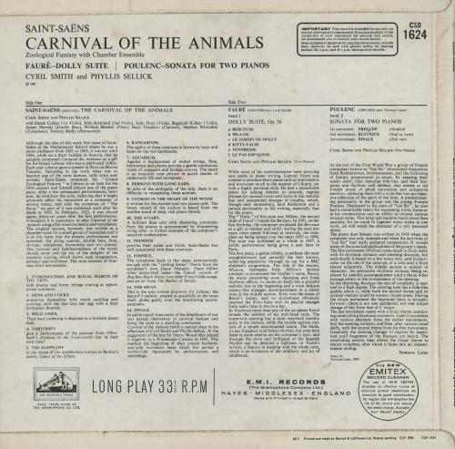 Camille Saint-Sa�ns Carnival of the Animals/Dolly Suite/Sonata For Two Pianos vinyl LP album (LP record) UK UCVLPCA760555
