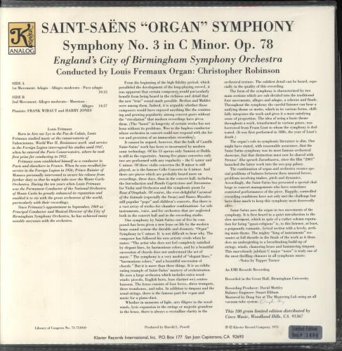 Camille Saint-Sans Saint-Sans 'Organ Symphony'/ Symphony No. 3 In C Minor. Op.78 - 180gm vinyl LP album (LP record) US UCVLPSA851786