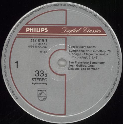 Camille Saint-Sa�ns Saint-Sa�ns: Symphonie N� 3 "Organ-Symphony" vinyl LP album (LP record) Dutch UCVLPSA861786