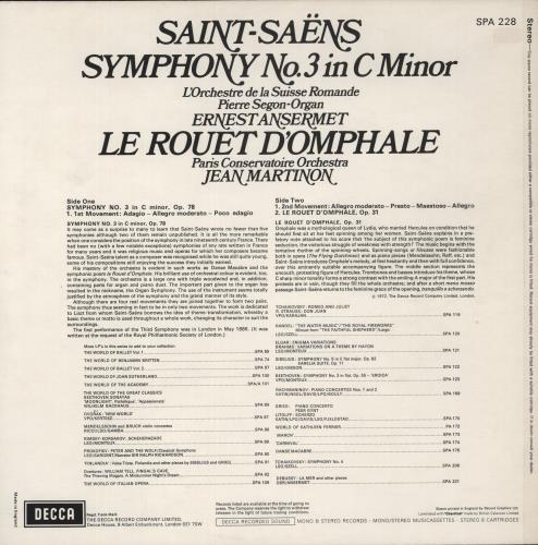 Camille Saint-Sans Saint-Sans: Symphony No.3 / Le Rouet D'Omphale vinyl LP album (LP record) UK UCVLPSA878251