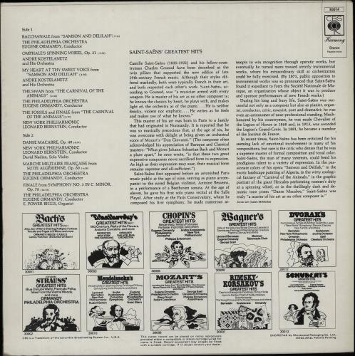 Camille Saint-Sa�ns Saint-Saens' Greatest Hits vinyl LP album (LP record) UK UCVLPSA644665