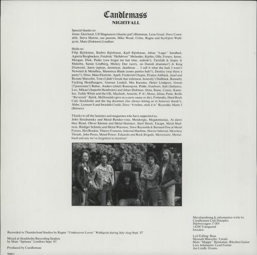 Candlemass Nightfall - 1st vinyl LP album (LP record) US CNDLPNI757076