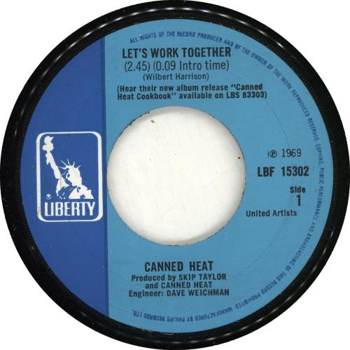 Canned Heat Let's Work Together - label timings 7" vinyl single (7 inch record / 45) UK CNH07LE703479