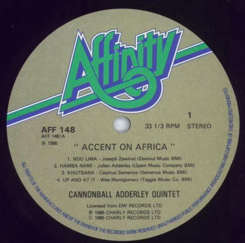 Cannonball Adderley Accent On Africa vinyl LP album (LP record) UK ERLLPAC821755