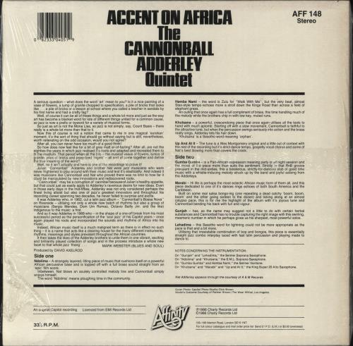 Cannonball Adderley Accent On Africa vinyl LP album (LP record) UK ERLLPAC821755