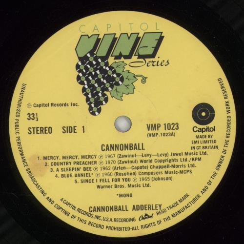 Cannonball Adderley Cannonball vinyl LP album (LP record) UK ERLLPCA871524