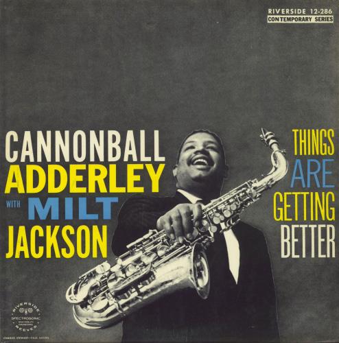 Cannonball Adderley Things Are Getting Better - blue label vinyl LP album (LP record) UK ERLLPTH591100