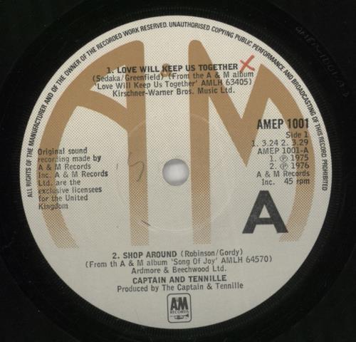 Captain & Tennille Together EP 7" vinyl single (7 inch record / 45) UK C&T07TO302201