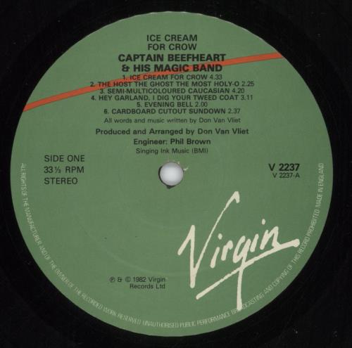 Captain Beefheart & Magic Band Ice Cream For Crow + Inner - VG vinyl LP album (LP record) UK CPTLPIC879792
