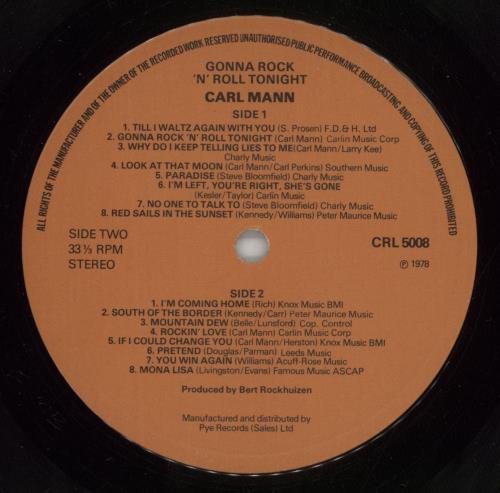 Carl Mann Gonna Rock 'n' Roll Tonight vinyl LP album (LP record) UK C0MLPGO494667