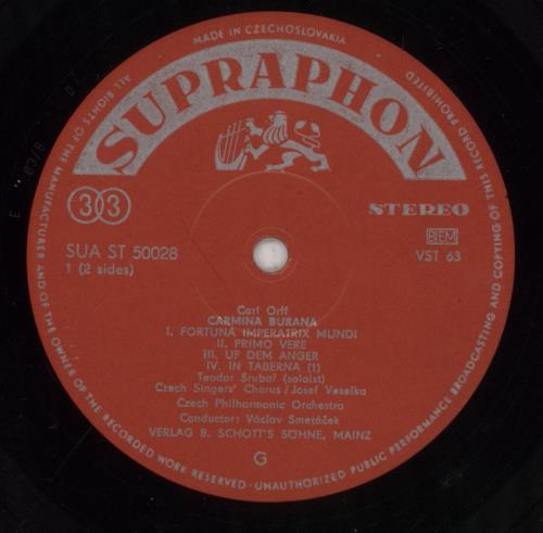 Carl Orff Carl Orff: Carmina Burana vinyl LP album (LP record) Czech OB6LPCA854889