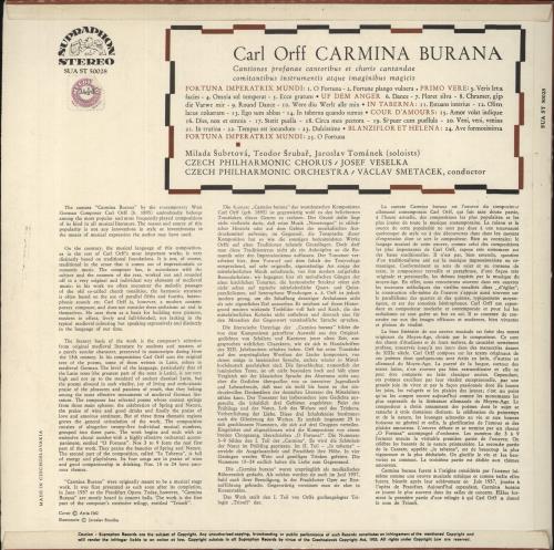 Carl Orff Carl Orff: Carmina Burana vinyl LP album (LP record) Czech OB6LPCA854889