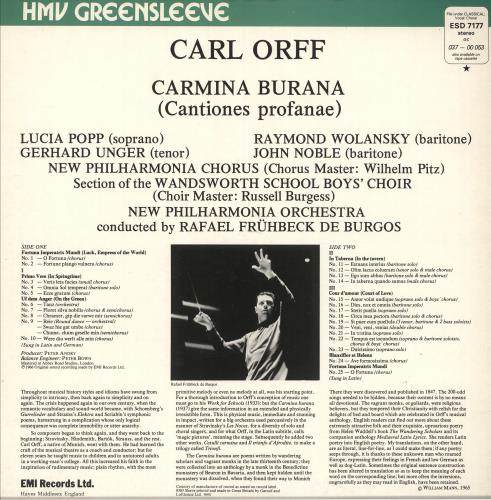 Carl Orff Carmina Burana vinyl LP album (LP record) UK OB6LPCA723969