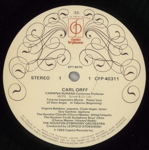 Carl Orff Carmina Burana vinyl LP album (LP record) UK OB6LPCA758480