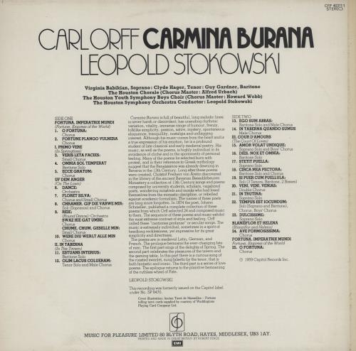 Carl Orff Carmina Burana vinyl LP album (LP record) UK OB6LPCA758480
