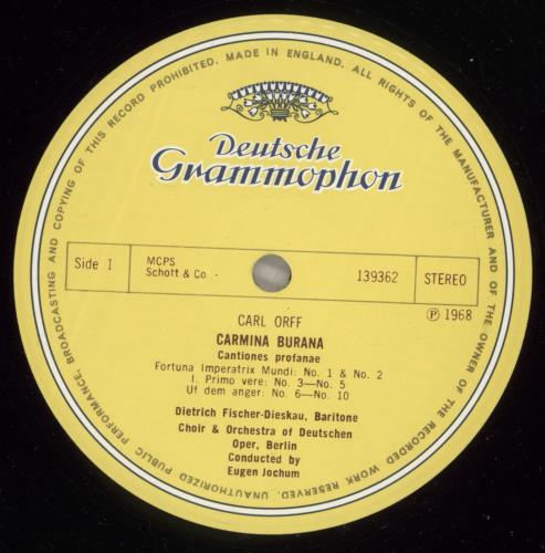 Carl Orff Carmina Burana vinyl LP album (LP record) UK OB6LPCA883068