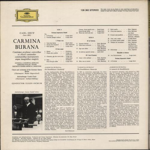 Carl Orff Carmina Burana vinyl LP album (LP record) UK OB6LPCA883068