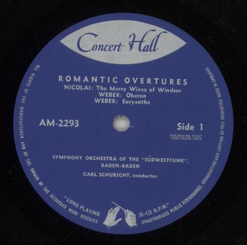 Carl Schuricht Romantic Overtures vinyl LP album (LP record) UK QW9LPRO702120