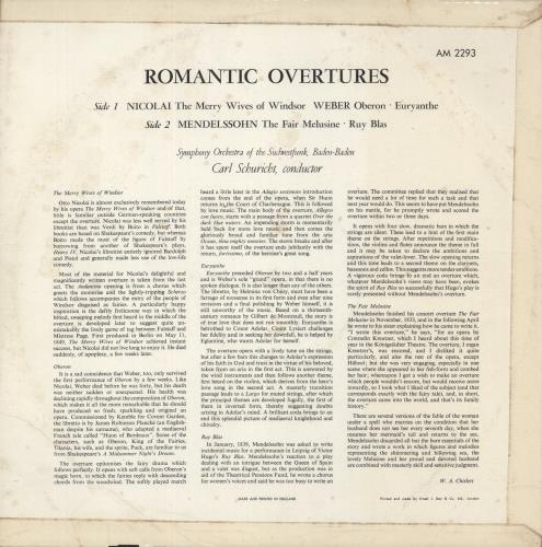 Carl Schuricht Romantic Overtures vinyl LP album (LP record) UK QW9LPRO702120