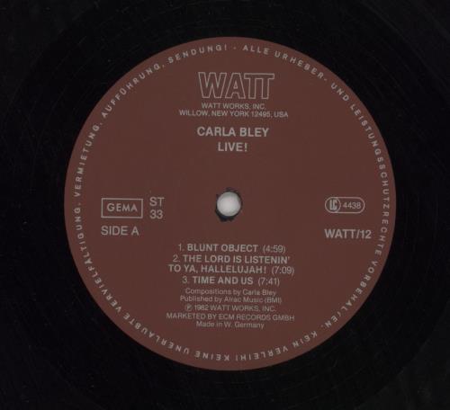 Carla Bley Live! vinyl LP album (LP record) German RLBLPLI471995