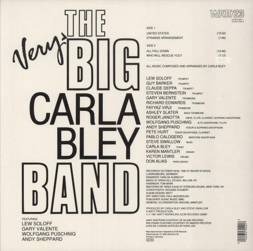 Carla Bley The Very Big Carla Bley Band vinyl LP album (LP record) German RLBLPTH866977