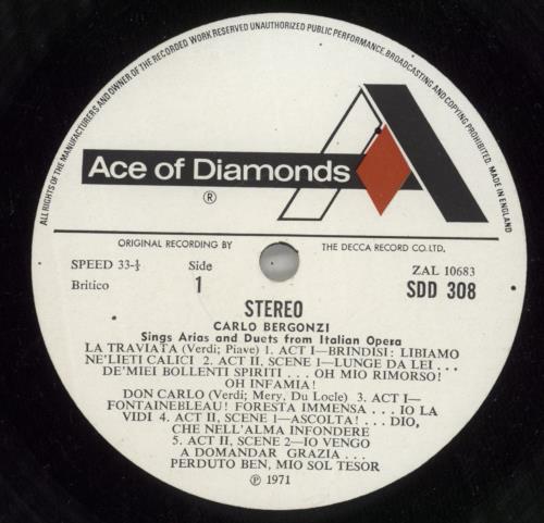 Carlo Bergonzi Arias And Duets From Italian Opera vinyl LP album (LP record) UK C5SLPAR869087