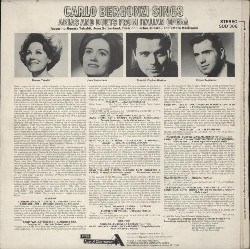 Carlo Bergonzi Arias And Duets From Italian Opera vinyl LP album (LP record) UK C5SLPAR869087
