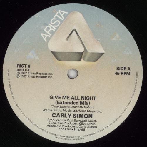 Carly Simon Give Me All Night 12" vinyl single (12 inch record / Maxi-single) UK CAL12GI86252