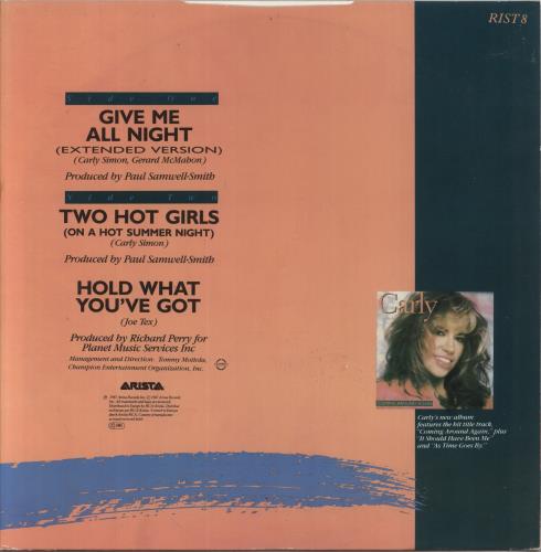 Carly Simon Give Me All Night 12" vinyl single (12 inch record / Maxi-single) UK CAL12GI86252